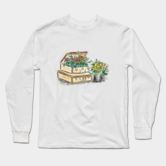 Flower Suitcase Long Sleeve T-Shirt by CasValli